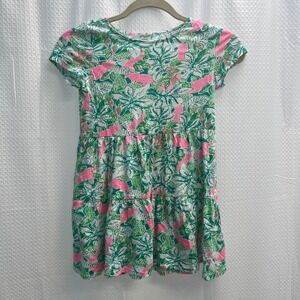 Lilly Pulitzer Girls Pink Cockatoo Tropical Print Tiered Cotton Knit Dress M 8